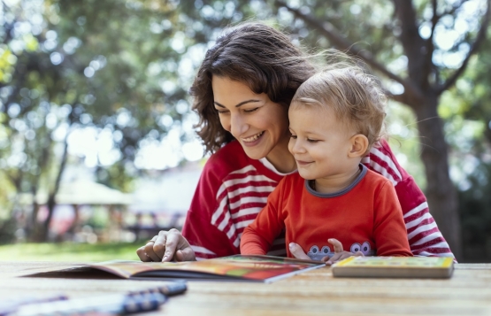 Mother and son reading