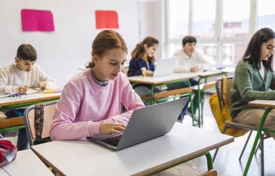 Student using a computer in class