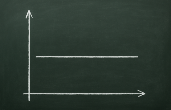 Flat line graph on chalkboard